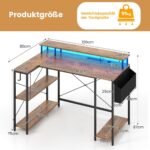 L formos rašomasis stalas su LED apšvietimu ir integruotais elektros lizdais (Rustikaliai ruda)