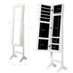 Pastatoma papuošalų spintelė su veidrodžiu ir reguliuojamu kampu (Balta)