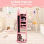 4-in-1 juvelyrinių dirbinių spintelė su veidrodžiu ir drabužių kabykla (Rožinė)