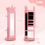 4-in-1 juvelyrinių dirbinių spintelė su veidrodžiu ir drabužių kabykla (Rožinė)