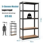 5 pakopų metalinis stelažas su MDF lentynomis (Juoda)