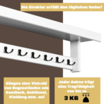 Sieninė spintelė su lentyna ir septyniais dvigubais kabliukais (Balta)