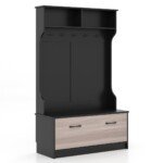 Baldų stovas su suoliuku ir penkiais dvigubais kabliukais (Juoda)