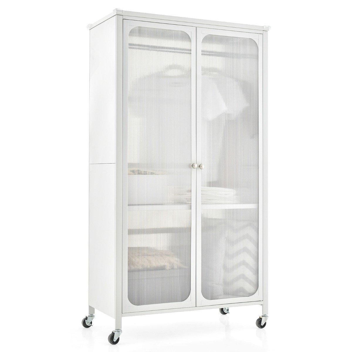 garderobenschrank-hu10441wh_8_ Mobilioji rūbų spinta su drabužių kabykla ir reguliuojama lentyna (Skaidri)