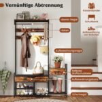 Stovas su suoliuku ir 12 kabliukų drabužiams ir batams (Ruda)