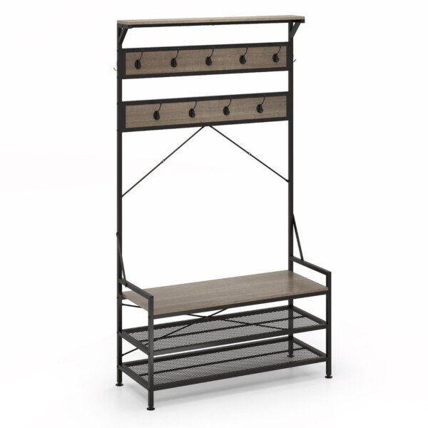 Drabužių kabykla su batų lentyna ir suoliuku (Pilka)