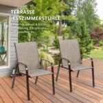 Lauko kėdžių komplektas su atlenkiamais porankiais ir metaliniu rėmu (Pilka)