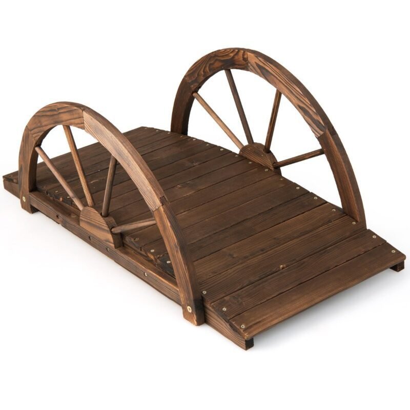 Medinė sodo tilto dekoracija su pusapvaliais turėklais (Ruda)