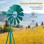 Metalinė vėjo malūnėlio sodo skulptūra 253 cm (Žalia)