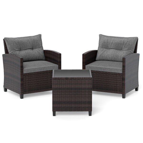 Lauko baldų komplektas: 2 kėdės ir staliukas (Pilka)