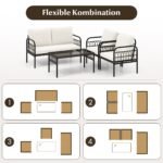 Sodo baldų komplektas: 2 kėdės sofa stalas ir pagalvės (Ruda)