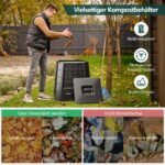 Kompostavimo dėžė 380 L su dangčiu ir oro angomis (Juoda)