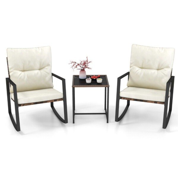 3 dalių lauko baldų komplektas: supamieji krėslai ir staliukas (Balta)