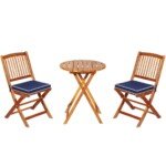 Lauko baldų komplektas su apvaliu stalu ir dviem kėdėmis (Mėlyna)