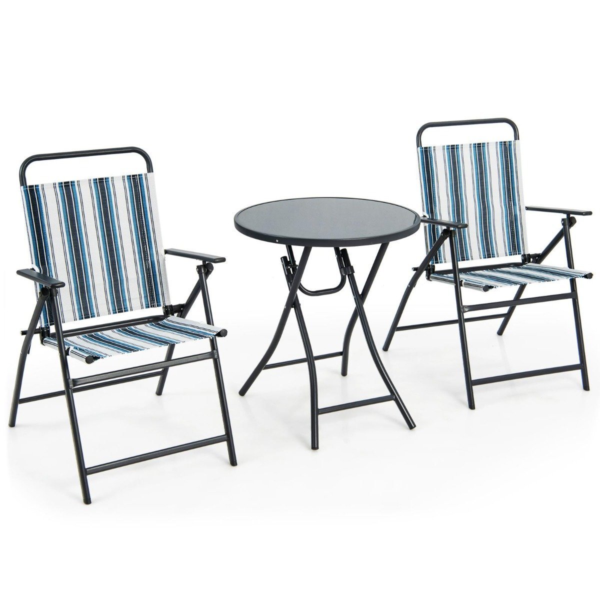 gartenm_bel-set-np11215_6_ Sulankstomas lauko baldų komplektas: 2 kėdės ir metalinio rėmo staliukas (Mėlyna)
