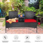 Sodo baldų komplektas: dvivietė sofa su integruotu staliuku (Raudona)