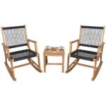 Akacijos medienos lauko poilsio komplektas su dviem supamaisiais krėslais ir staliuku (Natūrali)