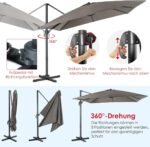 Sodo skėtis su 3 reguliavimo padėtimis ir 360° rotacija 300x300 cm (Pilka)