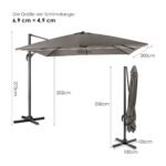 Sodo skėtis su 3 reguliavimo padėtimis ir 360° rotacija 300x300 cm (Pilka)