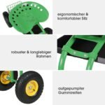 Reguliuojamo aukščio ir pasukamas sodo vežimėlis su ratukais ir daiktadėže (Žalia)