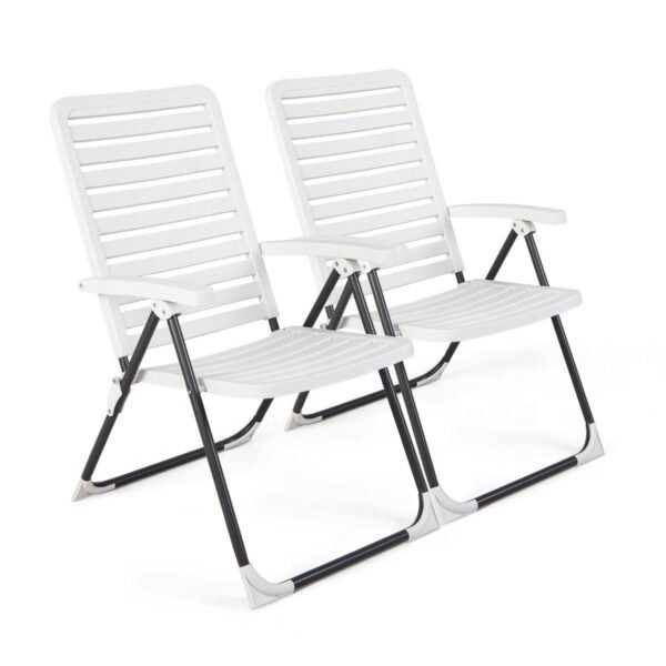 Sulankstomos lauko kėdės 2 vnt. su 7 padėčių reguliuojamu atlošu (Balta)