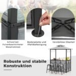 Lauko poilsio baldų komplektas su stogine ir dviem taburetėmis (Pilka)