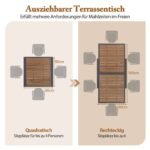 Išskleidžiamas aliuminio sodo stalas 80/160 x 80 cm su medžio imitacijos stalviršiu (Natūrali)