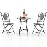 Apvalus mozaikinis lauko staliukas su kėdėmis (Juoda)
