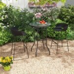 Aukštas lauko staliukas su grūdinto stiklo stalviršiu (Juoda)