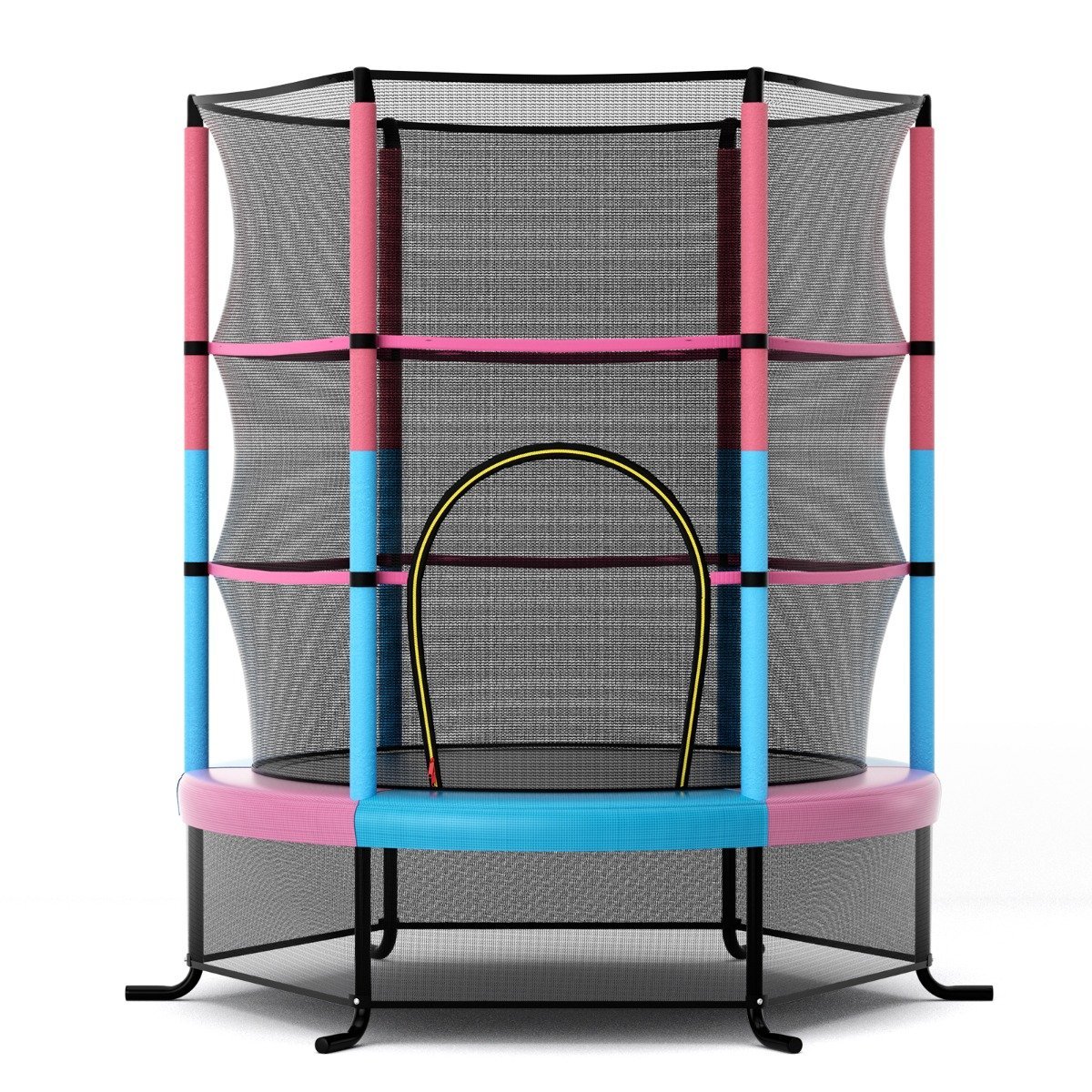 gartentrampolin-13648_7_ Sodo batutas su apsauginiu tinklu iki 135 kg apkrovos (Rožinė)