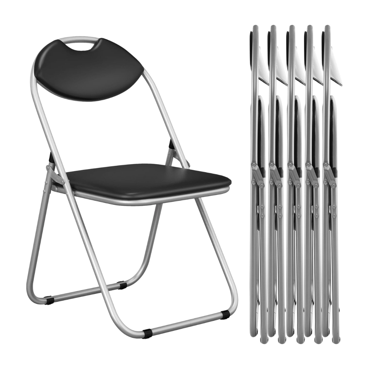 gastst_hle-hw54398-6_1_ Sulankstomos kėdės metaliniu rėmu ir minkštais sėdimaisiais 6 vnt. (Juoda)