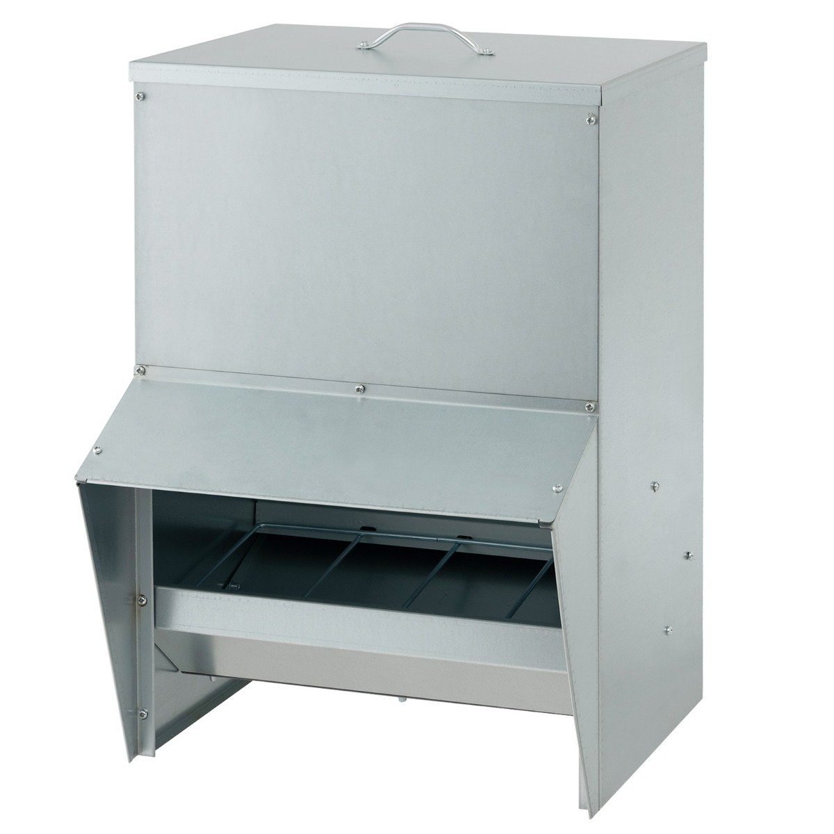 gefl_gelfutterspender-h_hnerf_tterer-12404_7_ Automatinė 22 kg cinkuoto metalo paukščių lesyklėlė (Sidabrinė)