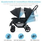 Dviračių vežimėlis dvynukams su reguliuojamu atlošu ir stogeliu (Juoda)