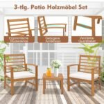 3 dalių akacijos medienos lauko baldų komplektas su minkštomis pagalvėlėmis (Natūrali)