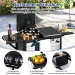 Mobilus lauko vežimėlis su atlenkiamomis šoninėmis lentynomis ir rankšluosčių laikikliu (Juoda)