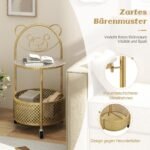 Apvalus stiklinis staliukas su ratukais ir meškiukų raštais (Auksinė)