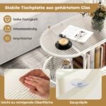 Dvipusis stiklinis staliukas su ratukais ir išskirtiniu raštu (Balta)