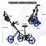 Sulankstomas golfo vežimėlis su reguliuojama rankena ir sėdyne (Mėlyna)
