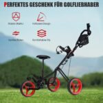 Trivietis sulankstomas golfo vežimėlis su reguliuojama sėdyne ir rankena (Raudona)