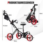 Trivietis sulankstomas golfo vežimėlis su reguliuojama sėdyne ir rankena (Raudona)