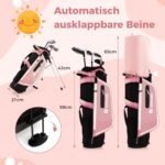 Pilnas vaikų golfo lazynų rinkinys su taše ir lietaus gaubtu (Rožinė)