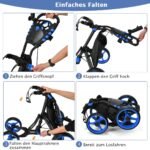 Sulankstomas keturratis golfo vežimėlis su reguliuojama rankena (Mėlyna)