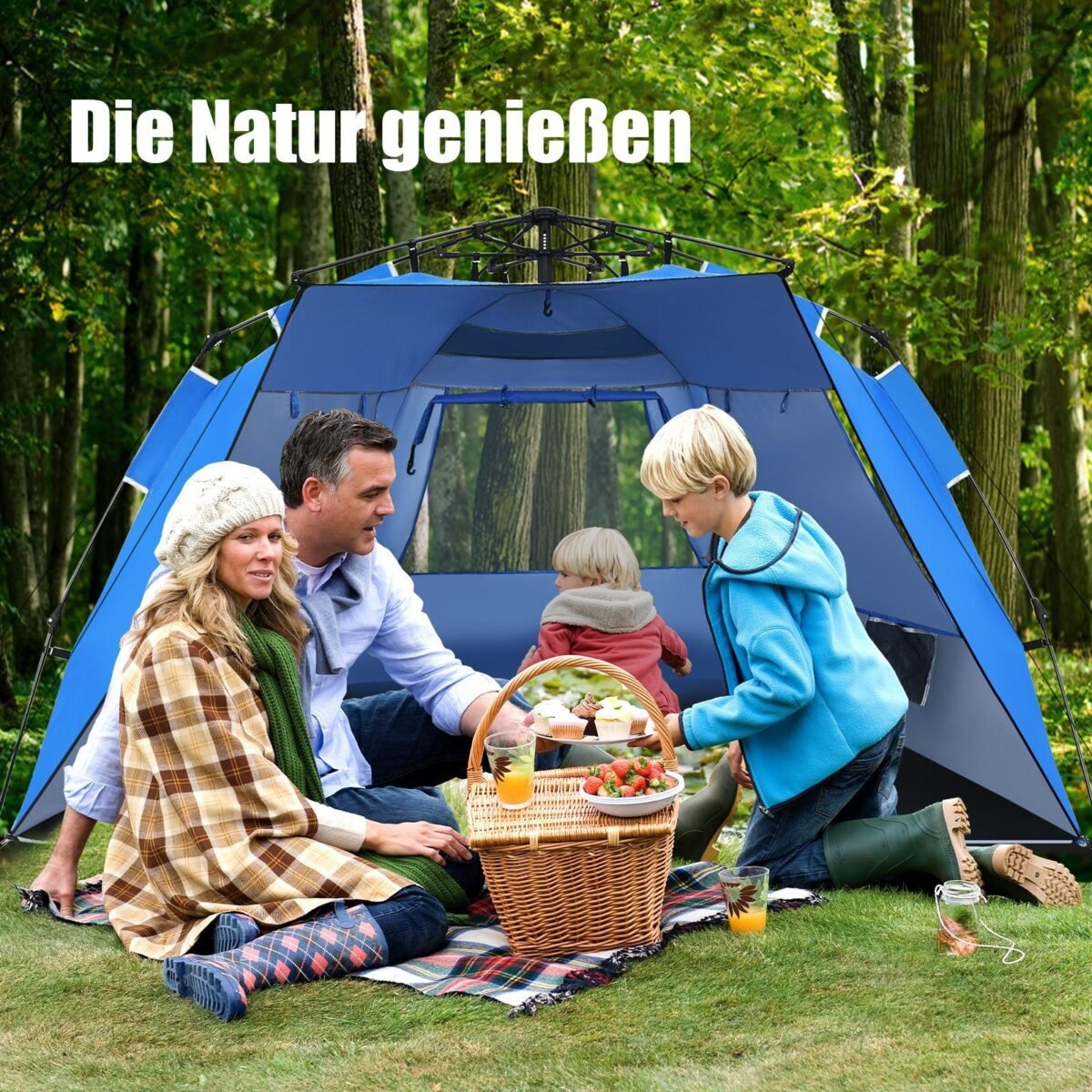 Paplūdimio palapinė 3–4 asmenims su UPF 50+ apsauga (Mėlyna)