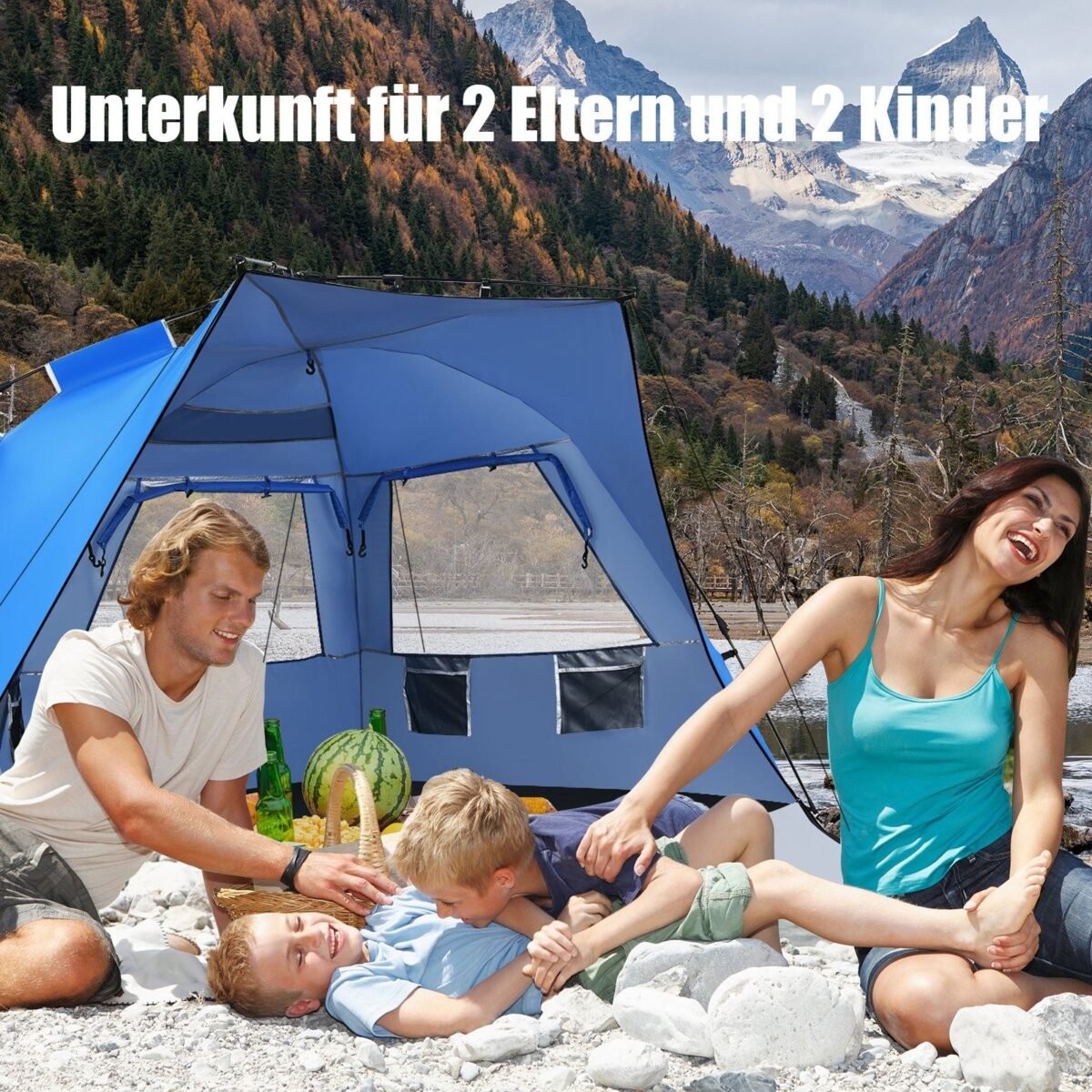 Paplūdimio palapinė 3–4 asmenims su UPF 50+ apsauga (Mėlyna)