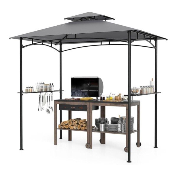 Grilio paviljonas su dvigubu stogu ir šoninėmis lentynomis (Pilka)
