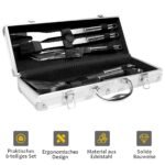 6 dalių profesionalus grilio įrankių rinkinys su dėklu nerūdijančio plieno (Sidabrinė)