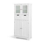 Aukšta vonios spintelė su stiklinėmis durelėmis ir dviem stalčiais (Balta)