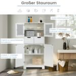 Aukšta vonios spintelė su stiklinėmis durelėmis ir dviem stalčiais (Balta)