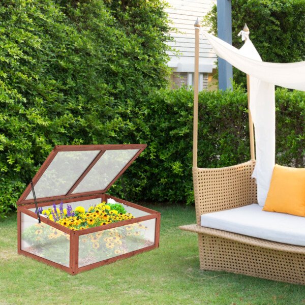 Medinis šiltnamiukas-daigynas su atveriamu stogu (Šviesiai ruda)