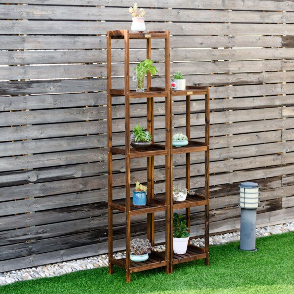 3 lentynų medinė augalų lentyna (Medžio)